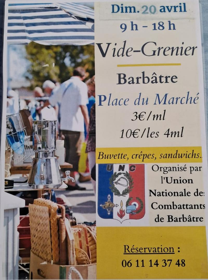 20 avril 2025 - Vide grenier par l'UNC de Barbâtre